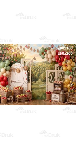 Tło fotograficzne „Urodzinowy sad jabłoniowy z balonową girlandą” | UB_848